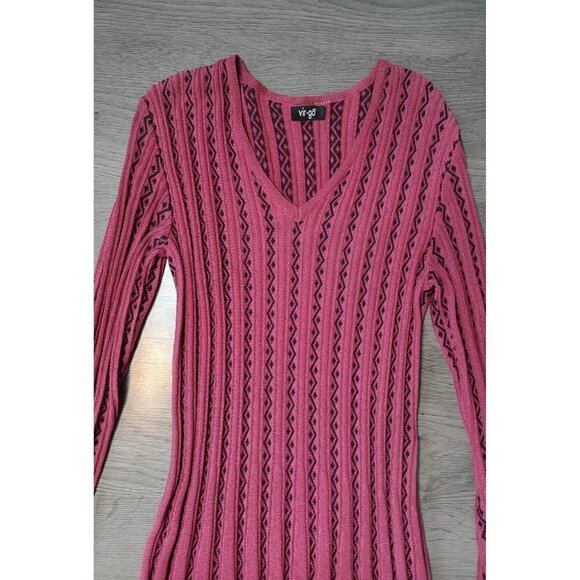 VINTAGE 70s Pleated Pink Red Midi Cable Knit Sweater Dress | TheStyleMinr.com - Picture 4 of 14